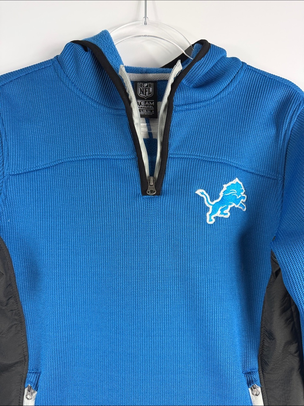 NFL Detroit Lions Fleece Quarter Zip Youth 14/16 Blue Pullover - Picture 7 of 10